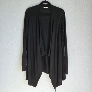 Vince Womens M Cardigan Merino Wool Blend Open Front Waterfall Lightweight Black